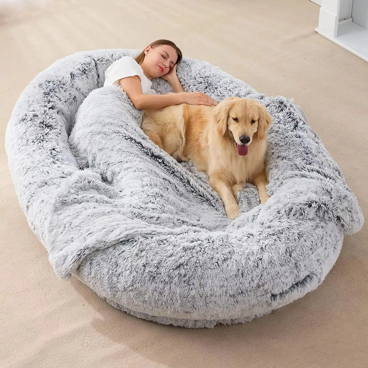 High Quality Washable Sleep Tight Ultra Large Giant Dog Bed Soft Memory Foam Human-Sized Dog Bed