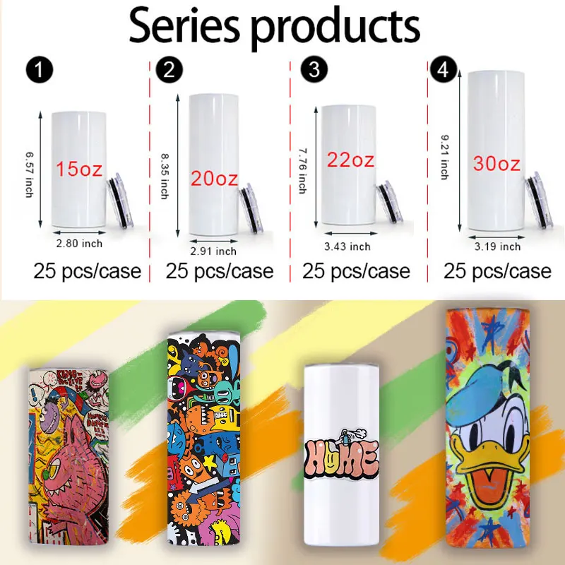 Top Seller USA Warehouse 20 oz straight blanks stainless steel cup double walled 20oz skinny sublimation tumblers with straw