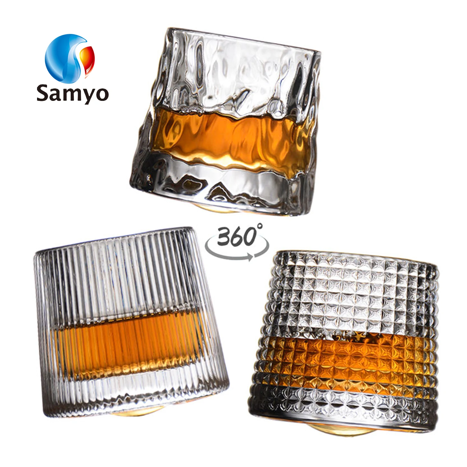 Samyo Stock bar old fashion creative swivel tumbler spinning glass cup shot tasting rotating whiskey glass for gifts