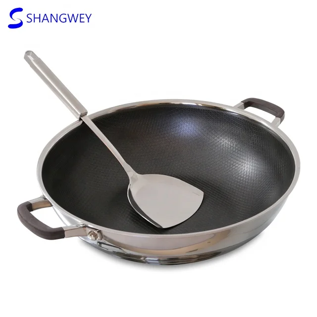 Wholesale Big Wok Pan 12 Inch Flat Induction Bottom Woks With Insulate Handle WOK Silicone Non-Stick Cooking Cookware
