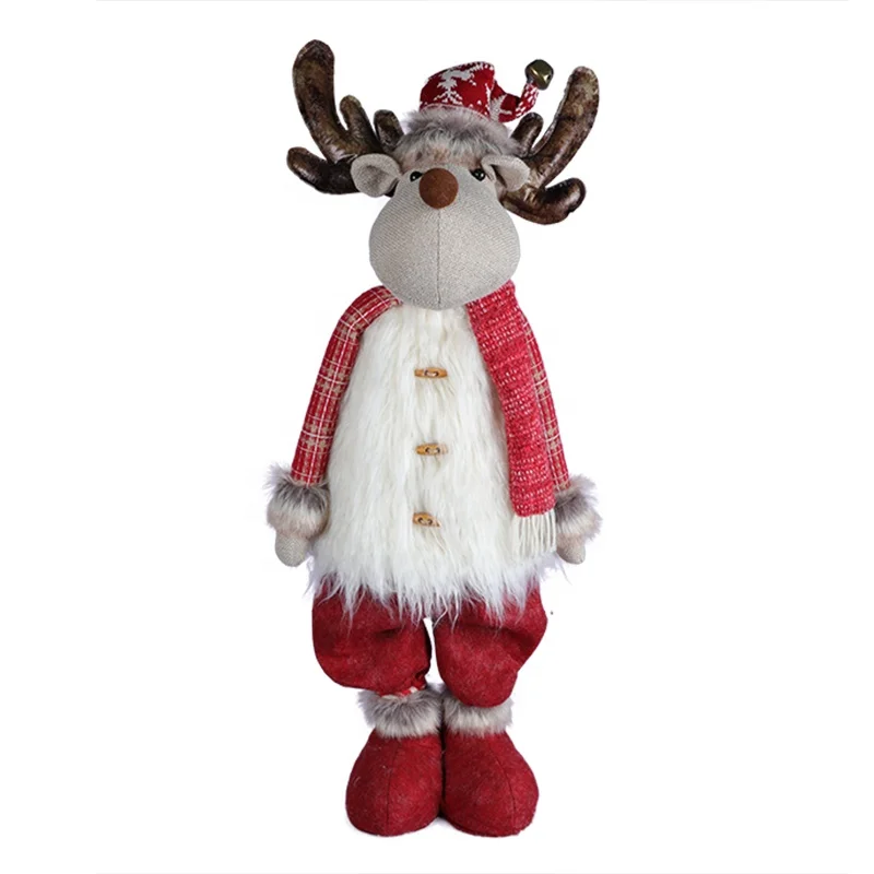 37 inch Nordic Style Red and White Christmas Decoration Plush Reindeer Doll with Telescopic Legs