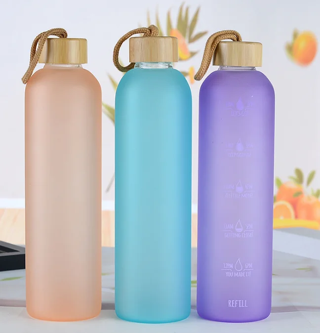 borosilicate  glass water Bottle With Time Marker 32 OZ, 1 Liter, Motivational Reusable  Water Bottles - BPA Free