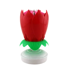 Birthday Cake Music Fountain Sparkler Candles Lotus Flower Decorative Music Wedding Party Cake Topper Candle Opens