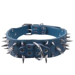 Multicolor Optional Popular Wide Studded PU Leather Spiked Dog Chain Collar
