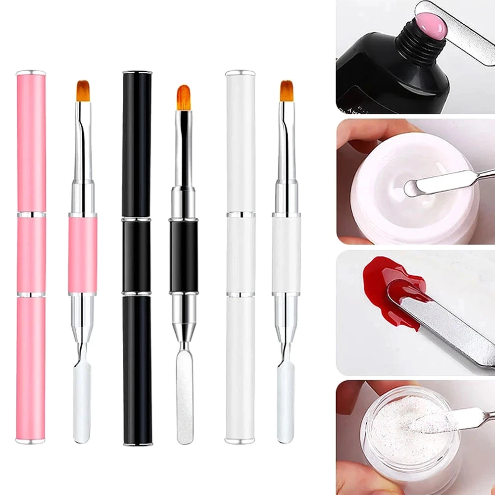 Dual Ended Poly Nail Gel Brush Picker 2 IN 1 Nail Brush and Spatula Stainless Steel Gel for Nails Extension Gel Tool