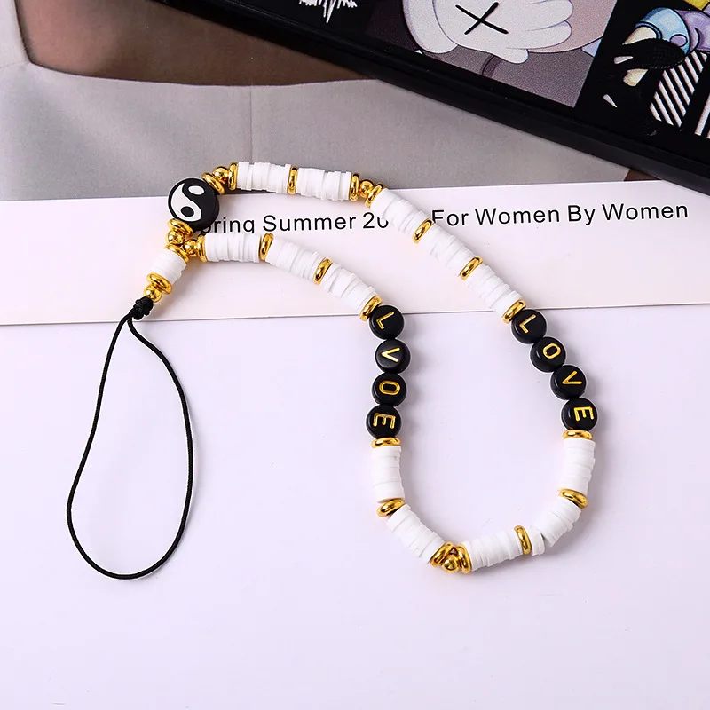 Crystal Bead Bracelet key Chain Acrylic Cell PhoneLanyard Beaded Cell  Chain Charms Wrist Charms Wrist Straps