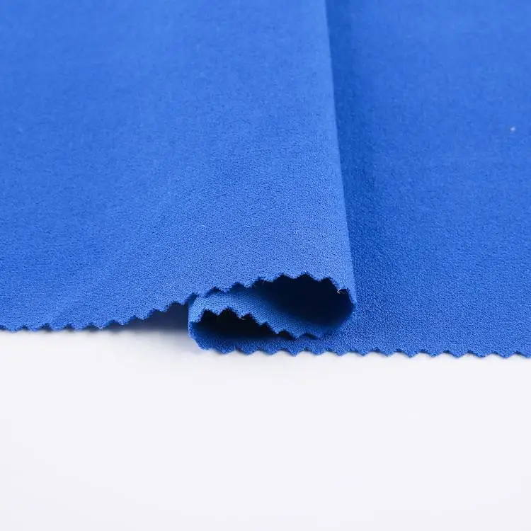 Eco-friendly 100%polyester solids color interlock double knitted rpet recycled yarn sustainable scuba crepe fabric for trousers