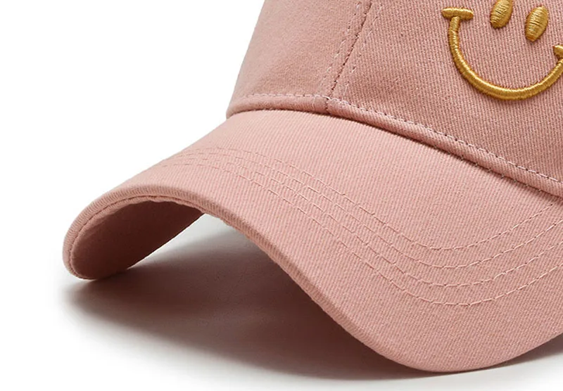 high quality fashion men women 100% cotton multicolor adjustable smiley face embroidery logo custom baseball caps