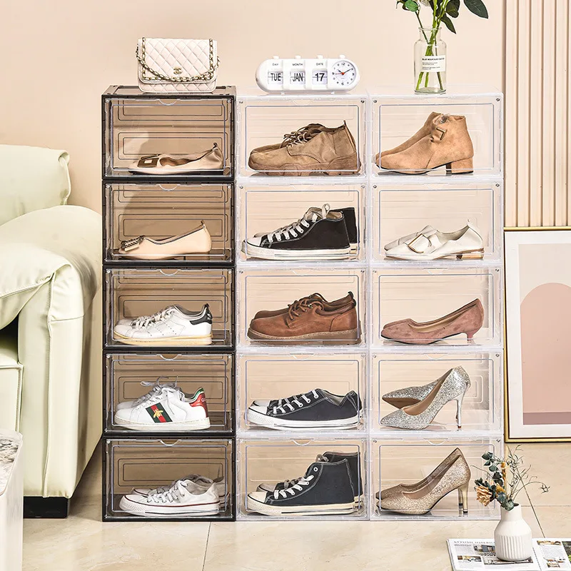 Shoe storage foldable sneaker box plastic case storage box shoe box storage with led
