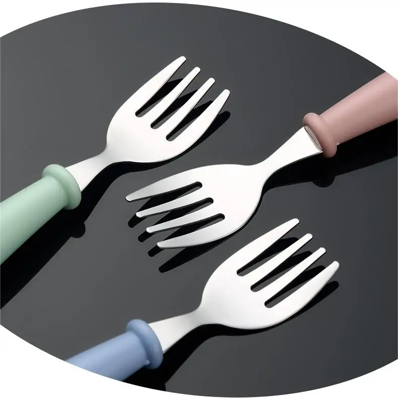 Food Grade 304 Stainless Steel Cute Fork Spoon Children Kids Flatware with ABS Handle