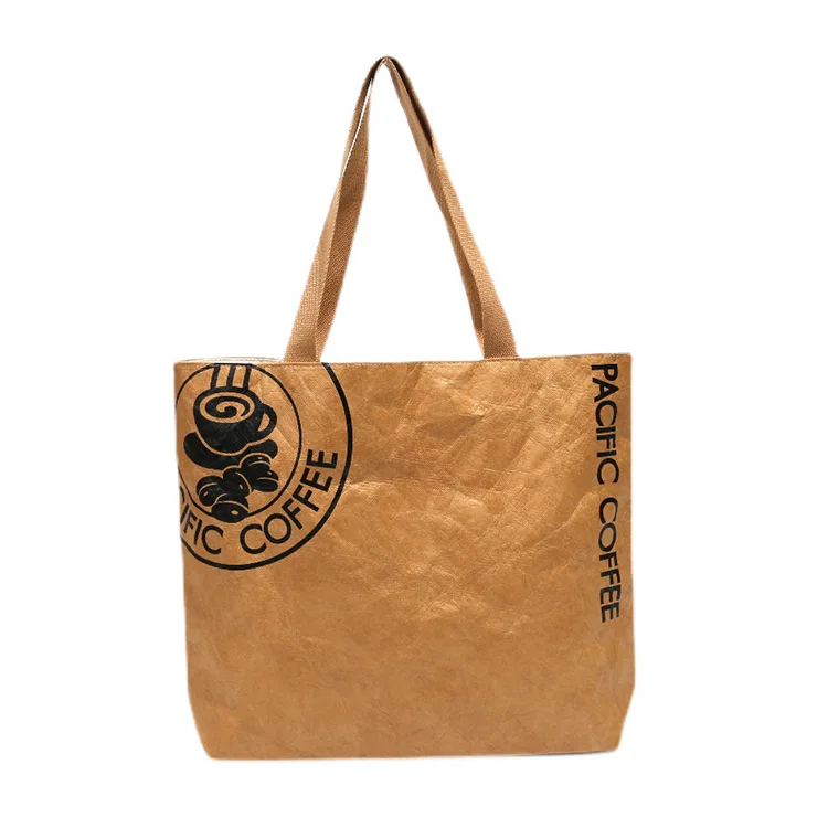 Wholesale Customized natural Brown waterproof shopping tote tyvek washable kraft paper bags