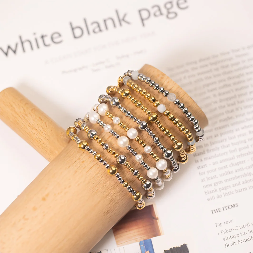 Powell Fashion Handmade Custom Bead Bracelet Jewelry Shell Pearl Bead Stretch Bracelets