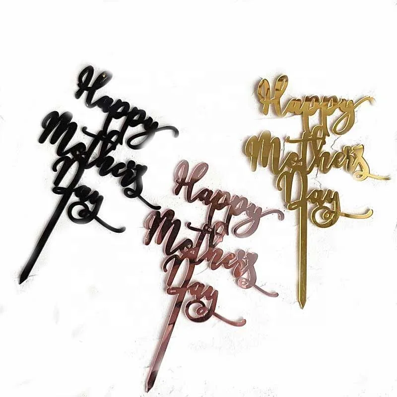 Happy Mothers Day Acrylic Gold Black Cake Topper