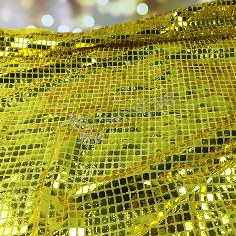 Gold Glued 8mm Square Sequin Fabric for Home Decoration Pillow