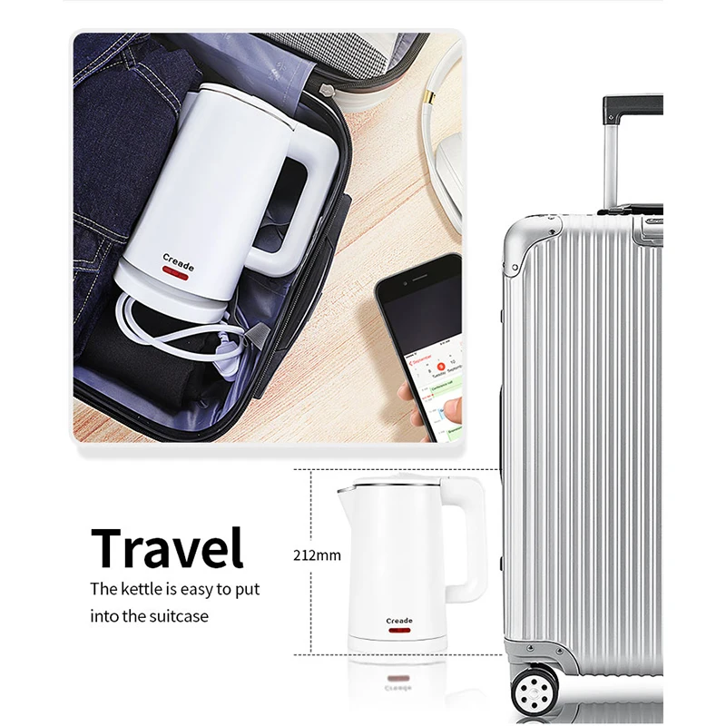 Factory Wholesale 1.0L Small Capacity Electric Kettle with 304 Stainless Steel Double-layer Anti-scald Water Boiling Kettle