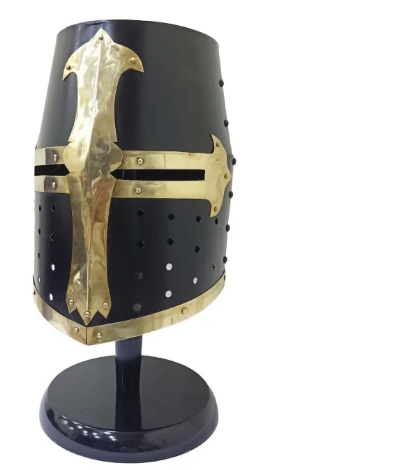 Medieval Brass Crusader Helmet Medieval Metal Knight Helmets Halloween Knight Templar Helmet with Black Polished Brass Design