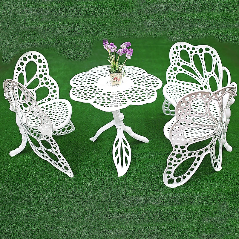 
best selling white aluminum outdoor furniture Butterfly shaped table chair set releaxing chair 
