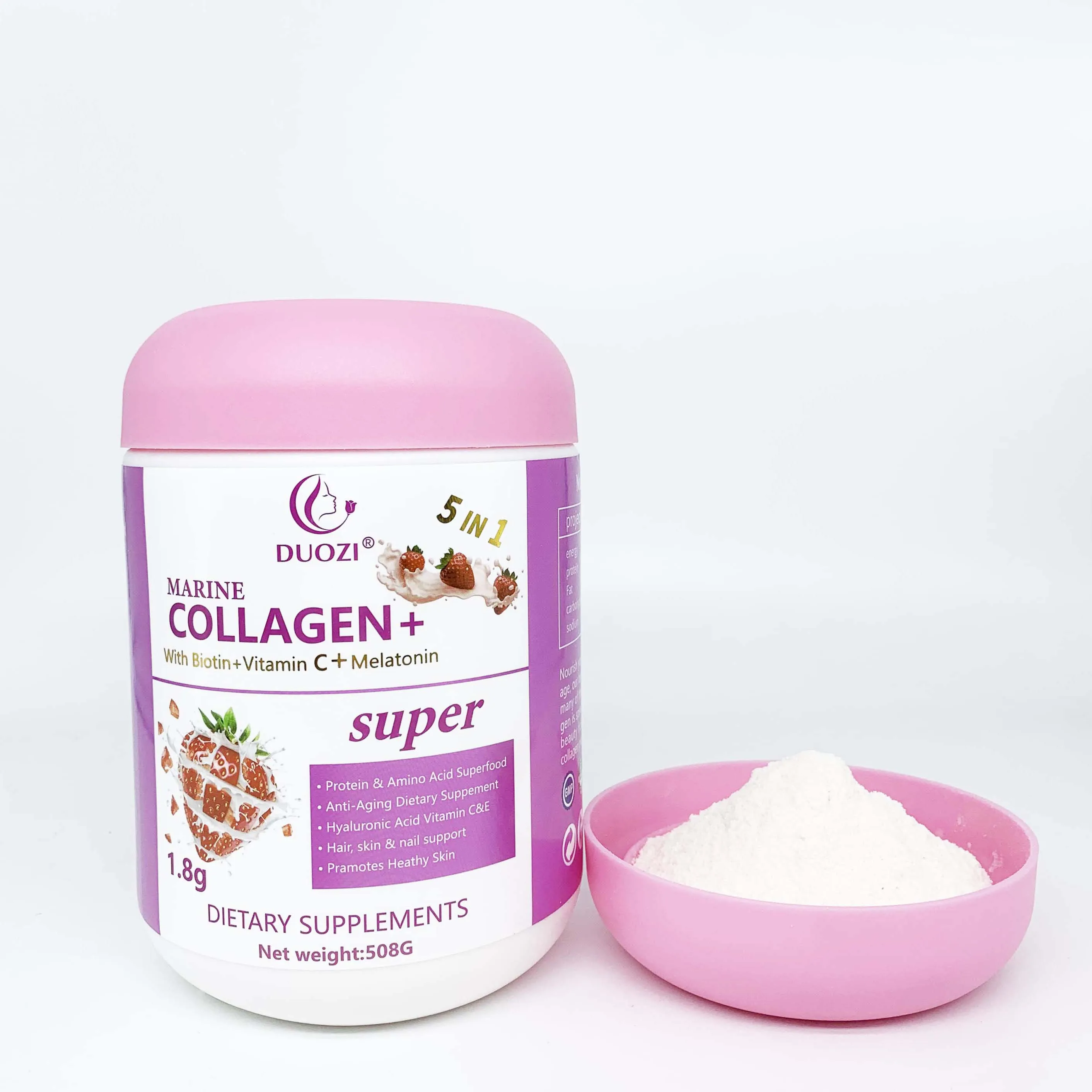 OEM ODM Private Label 508g Super Marine Collagen Powder Biotin Vitamin C Melatonin Skin Whitening Collagen Powder