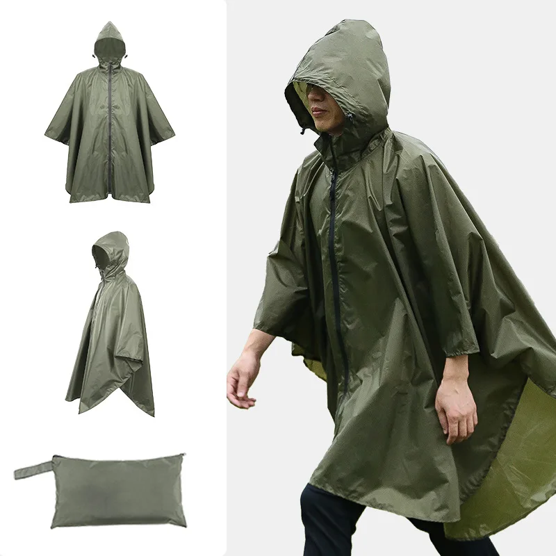 Mountaineering cape raincoat polyester  fishing rainstorm proof canopy floor mat PU three in one trekking poncho