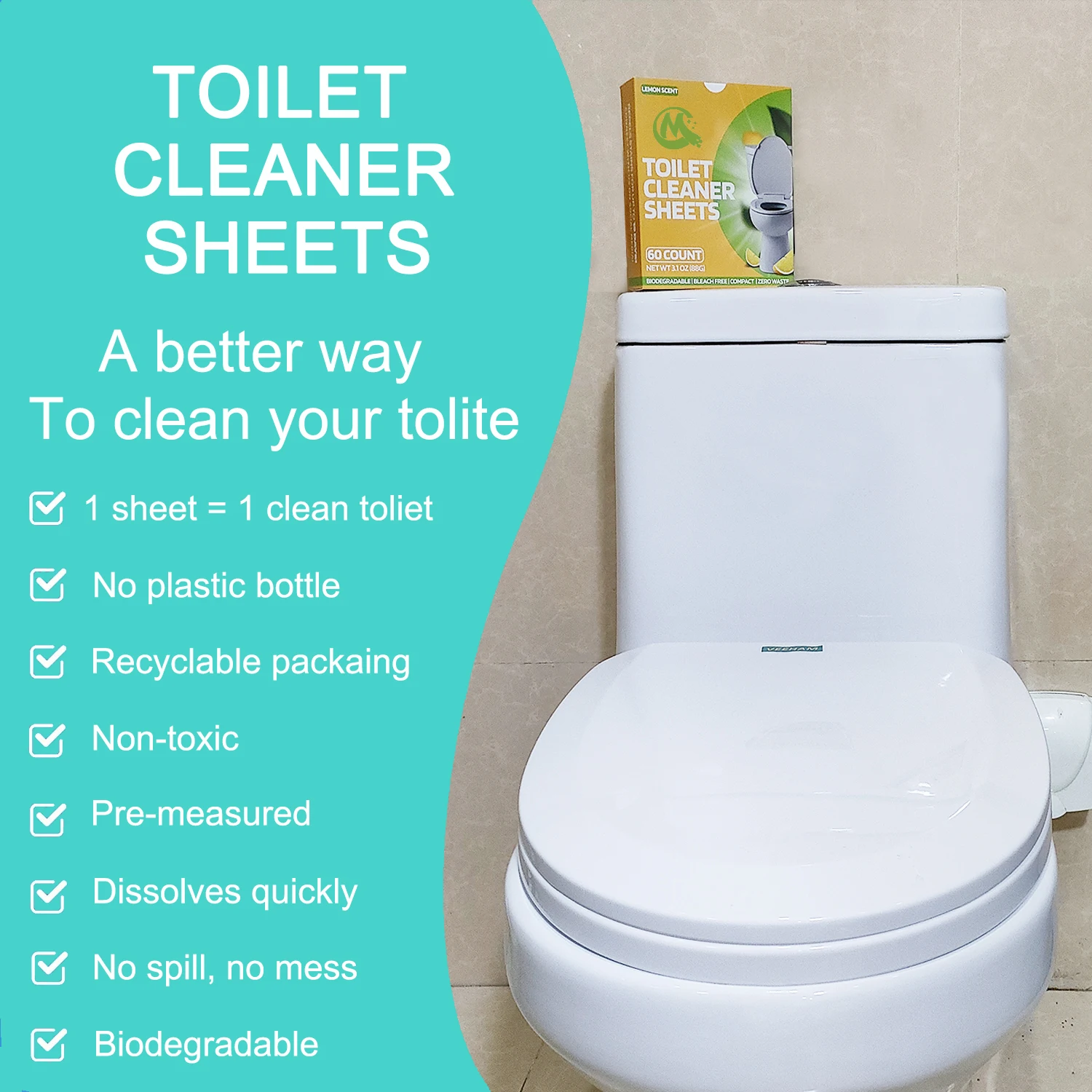 Private Label Plastic-Free Packaging Bathroom Freshener Natural Toilet Cleaner Strips Toilet Bowl Cleaning Sheet