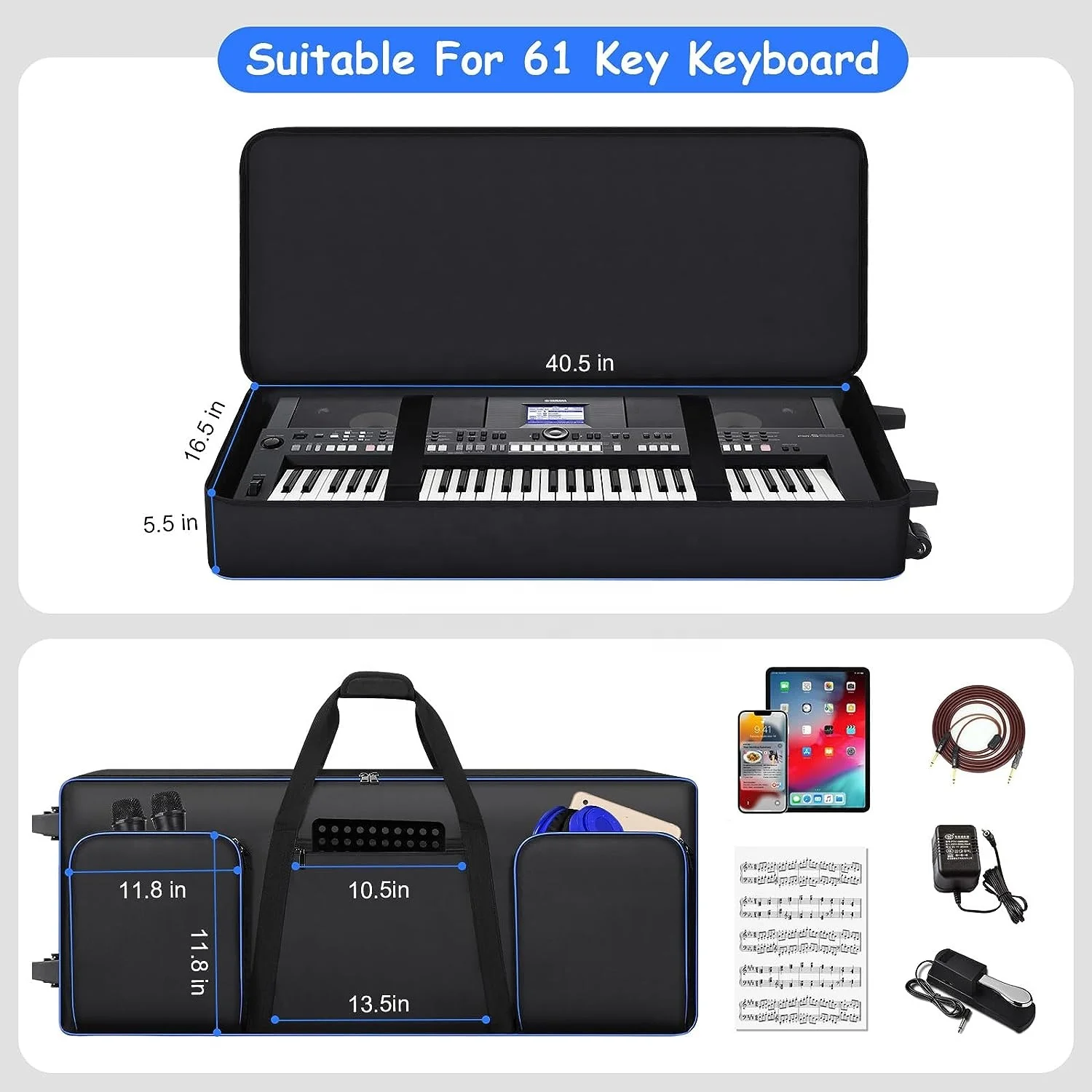 Durable Waterproof Electronic Piano Bags 10mm foam Padded Musical Instrument Padded Gig Bag