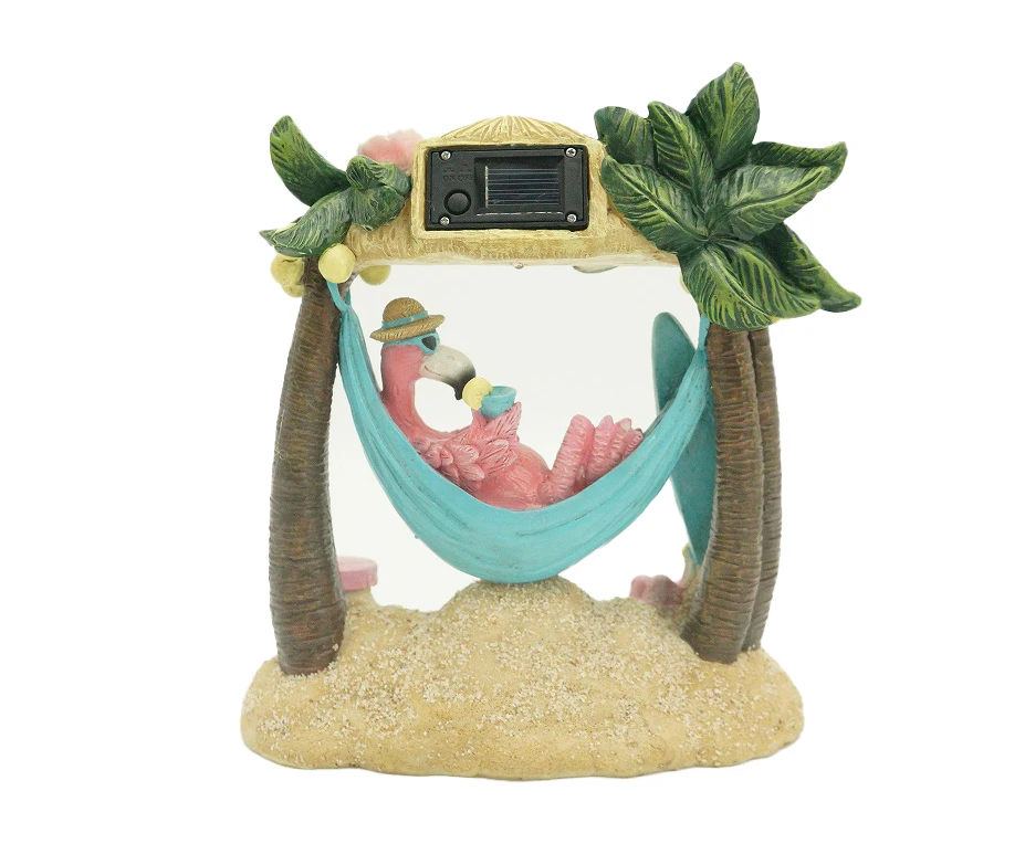 Resin Sculpture Pink Flamingo Garden Statue Solar Lights Beach Flamingo Yard Ornament Outdoor Patio Lawn Decorations