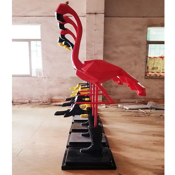 Hotel Lobby Decorative Artworks Geometric Fiberglass Flamingo Bird Sculpture