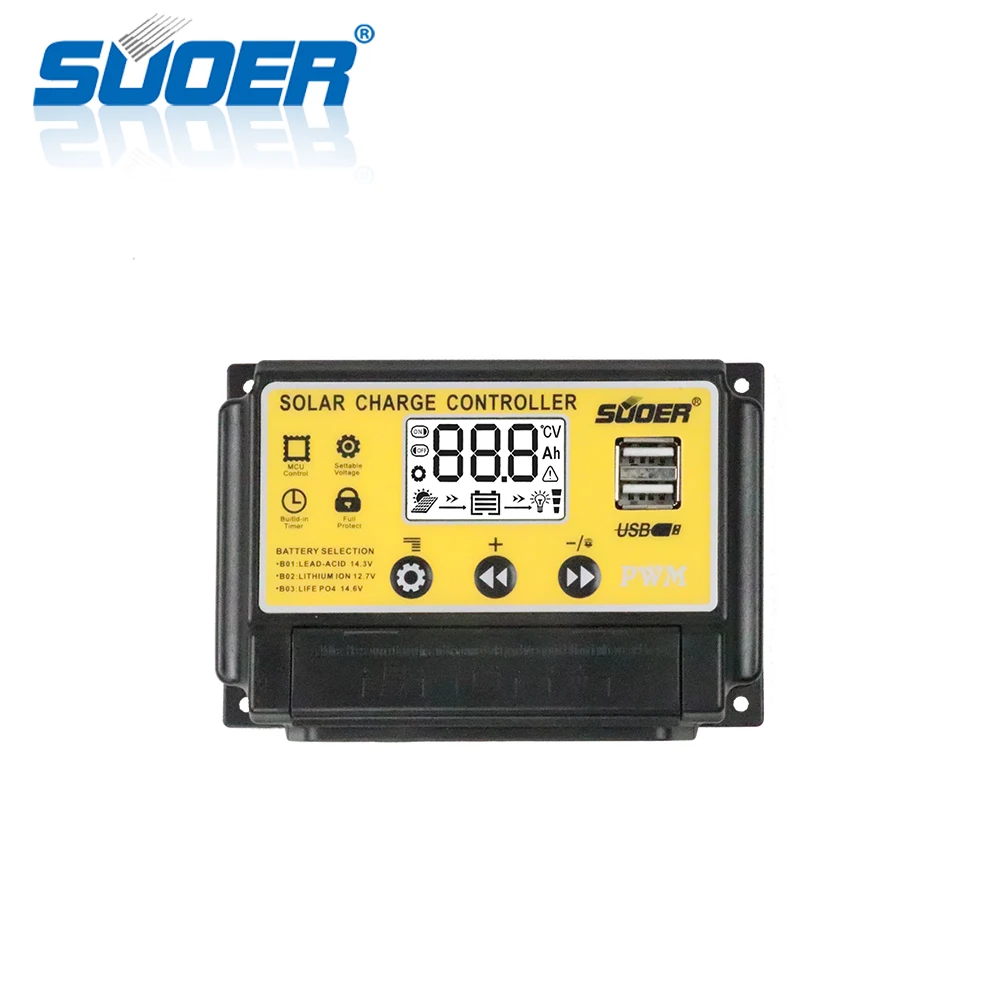 Suoer LCD Screen 20A 12V 24V Portable PWM Solar Charge Controller