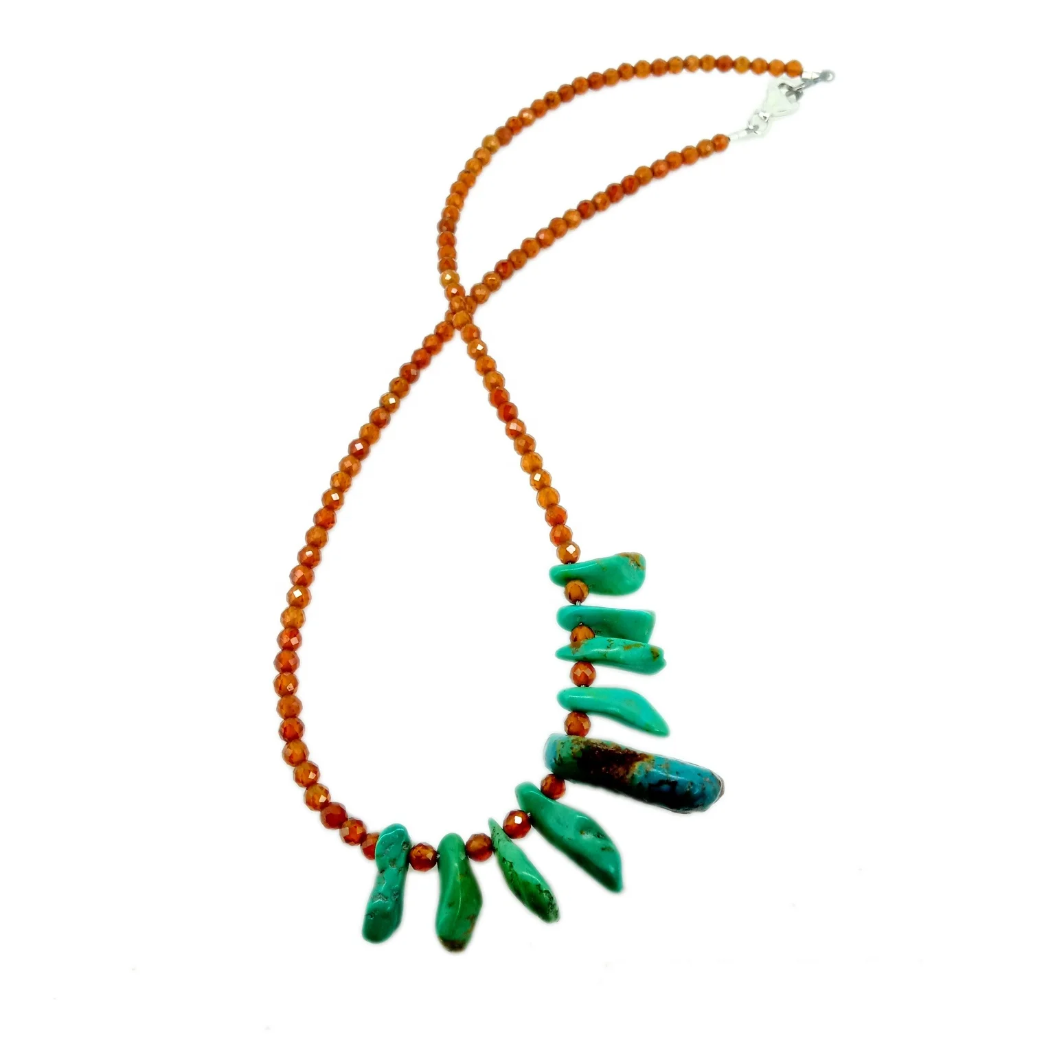 Natural Turquoise and Orange Mandarin Garnet 925 Sterling Silver Necklace  Gift for Woman