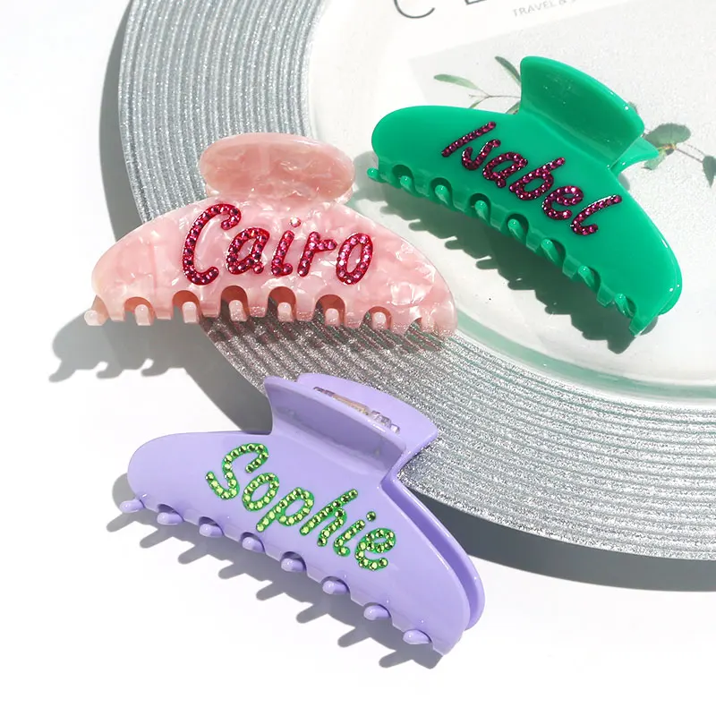manufacturer custom made branded logo hair claws name personalized design acetate alphabet claw clip letter hair clamp words