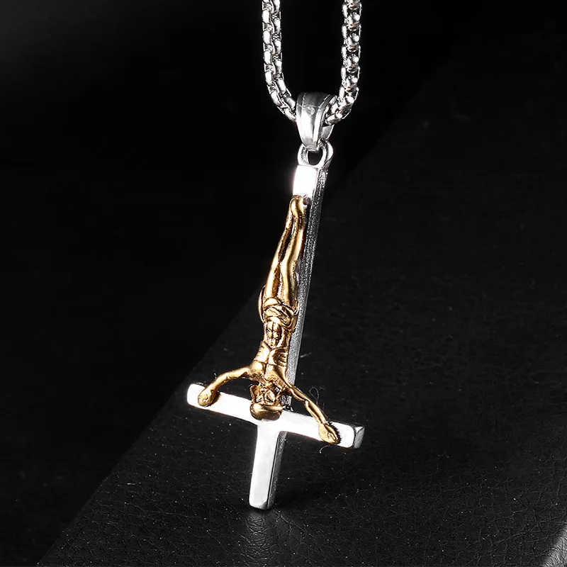 DAICY new fashion men 18k gold stainless steel inverted jesus cross pendant