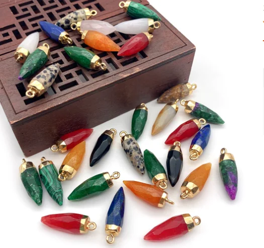 Natural Jade Agate Amethyst Bullet Stones Pendants for Women Necklace Jewelry Making Mix Circle fan Gemstone Keychain Bag charms