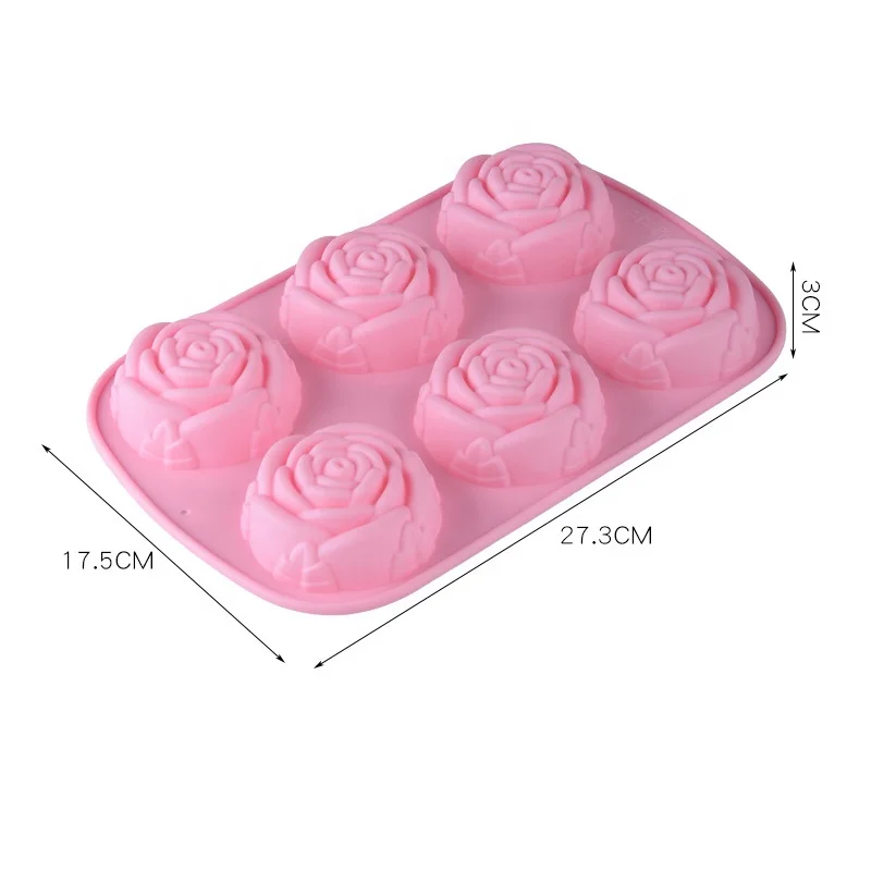 6 Cavity Food Grade Non-Stick 3D Rose Flower Silicone Mold Chocolate Ice Handmade Soap Baking Cake Silicone Mold