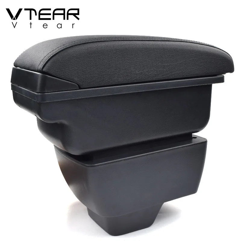 Vtear For Mahindra Bolero armrest leather USB interface storage box red thread car-styling interior ABS arm rest accessories
