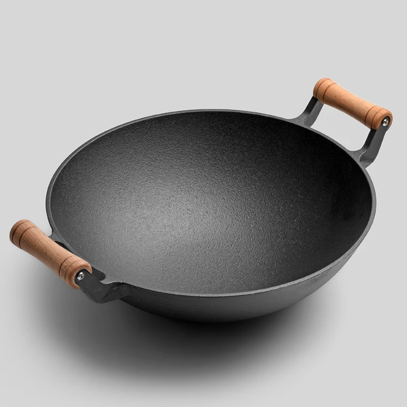 Round Popular Smokeless Type Cast Iron Wok Double Handle Pan Outdoor Cooking Pot Cast Iron Big Wok With Two Ears