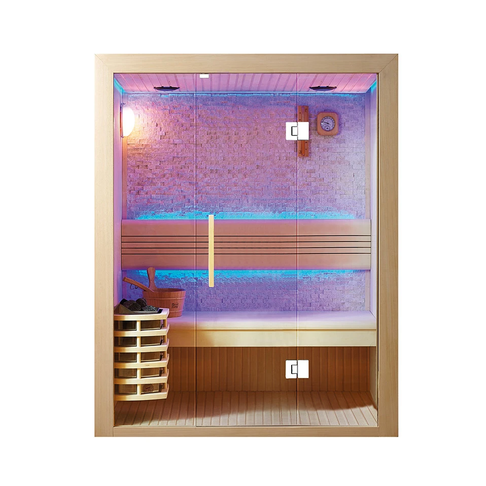 2023 Hot Sale Style Sauna Room With Wooden Bucket And Spoon 3 People Luxury Indoor Hotel High Quality Dry Steam Sauna