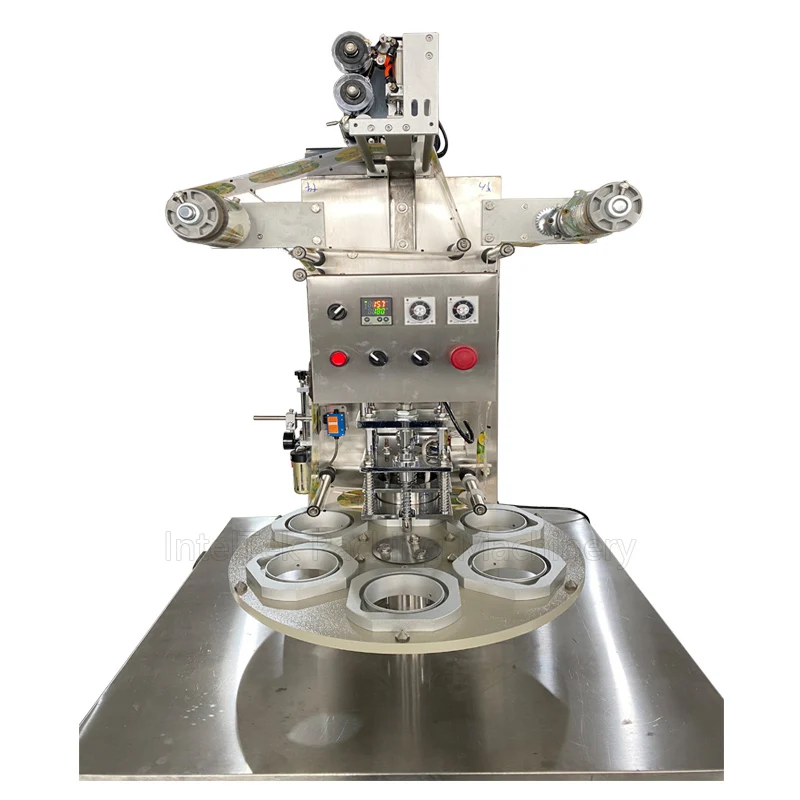 Semi Automatic Small Drinks Yogurt Cup Sealing Machine One Time Four Cups Customized Calippo Tube Tea Cup Aluminum Foil Sealer