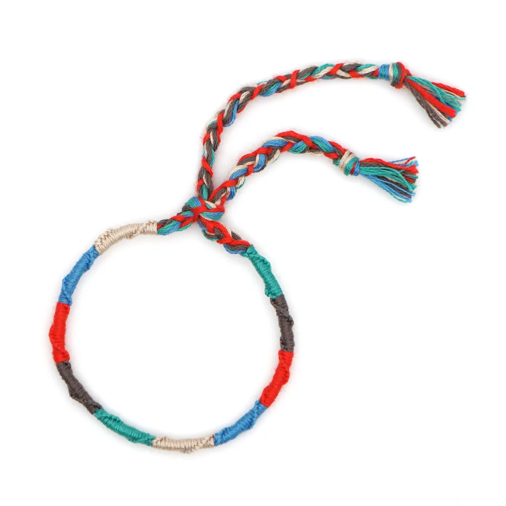 Manufacture Colorful Adjustable National Braided Cotton Thread Tassel Weaving Bracelet
