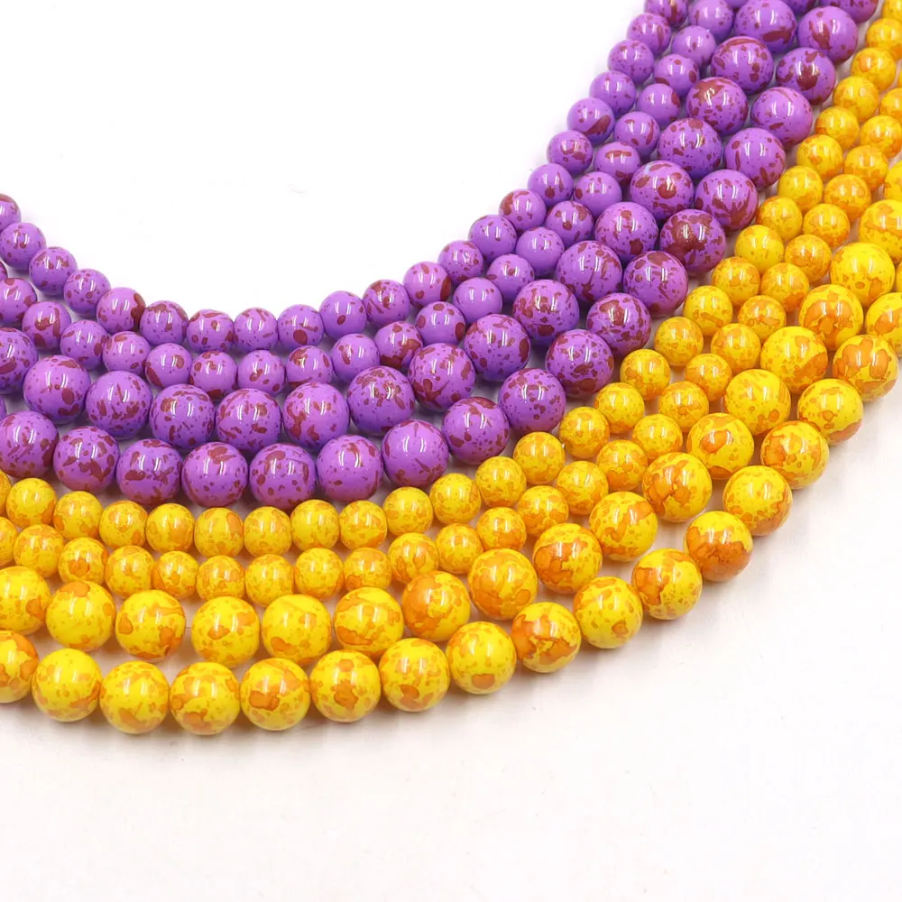 Wholesale Factory Price 6mm Gold Foil round Strand Glass Beads yellow  Crystal for Jewelry Making Lampwork & Beads Drilled Hole