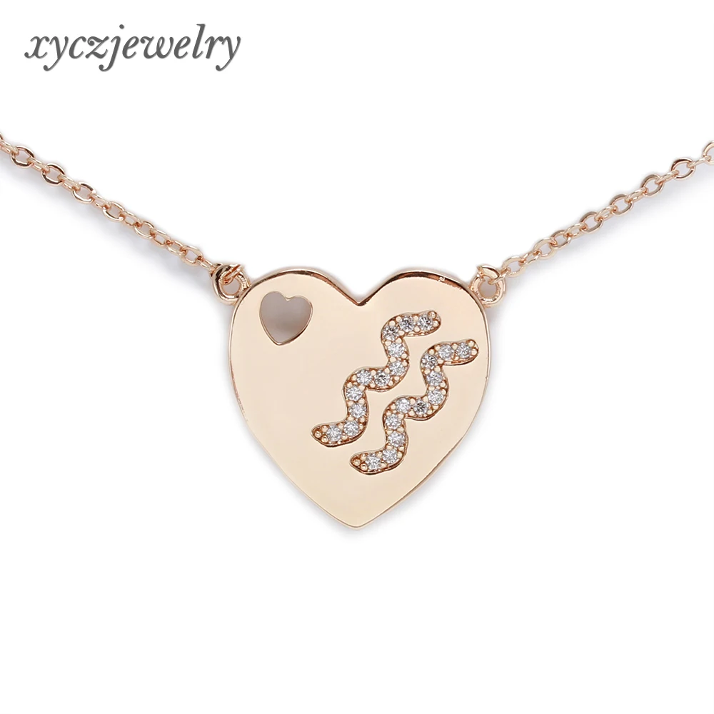 Aquarium Astrology Necklace Brass Gold Plated Jewelry Sagittarius Heart Shape Aquarius Pendant Necklace
