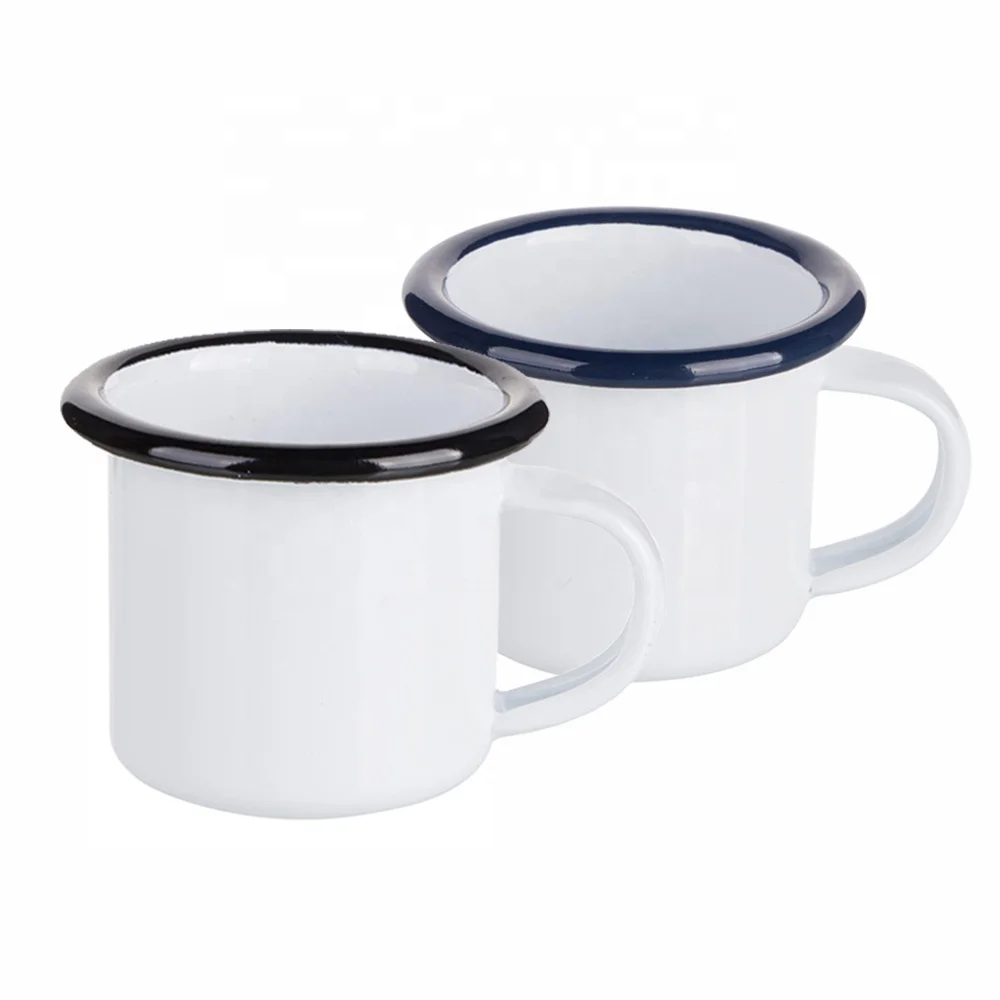 Mugfavor / 100ml Campfire Enamel Coffee Mugs White Espresso Coffee Mug Sublimation 3 Oz Enamel with Black or Blue Rim MEN3-K