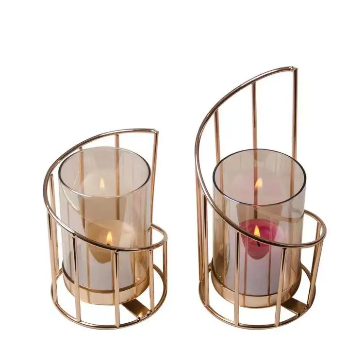 Set of 2 European metal candlestick holders dining table creative romantic iron electroplating Wedding Gold