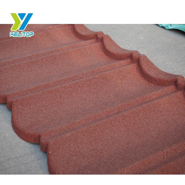 Relitop Stone Coated Roof Tile Red Bond Tile Roofing Sheet Seven Waves Stone Chips 1340x420mm