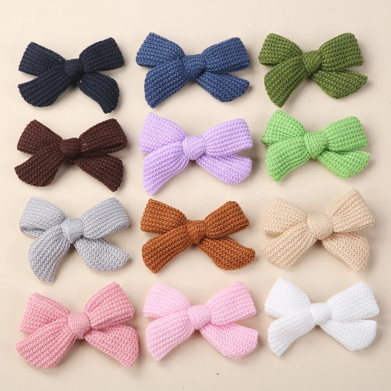 Sweet Princess Hairpin Accessories Knitting Woolen Yarn Baby Solid Color Clip Bows For Girls Clip