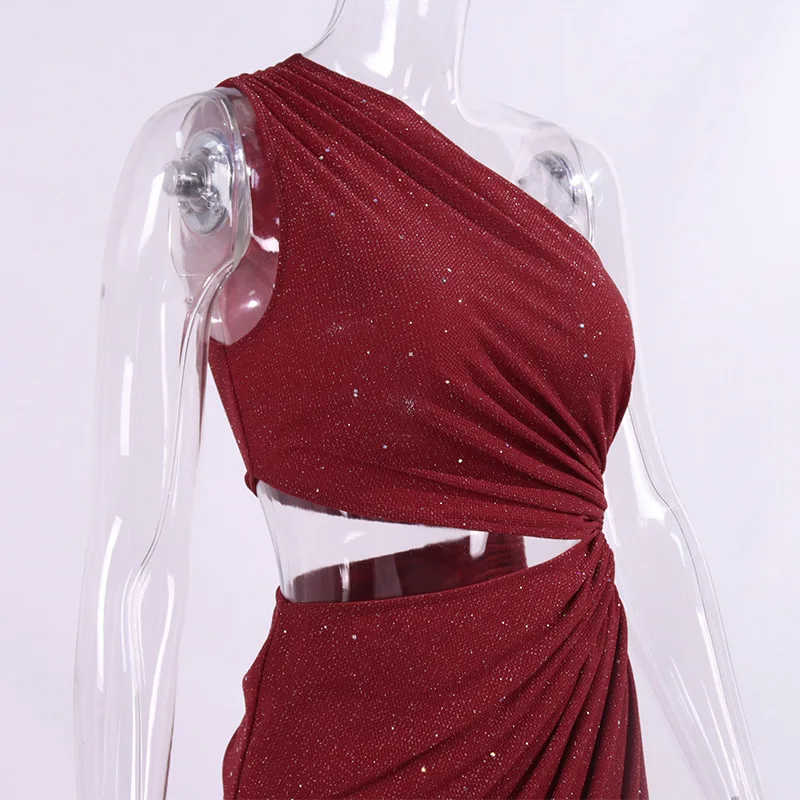 2023 summer dress Breathable Sequins Dress One-shoulder Sleeveless Evening Long womens dresses sexy