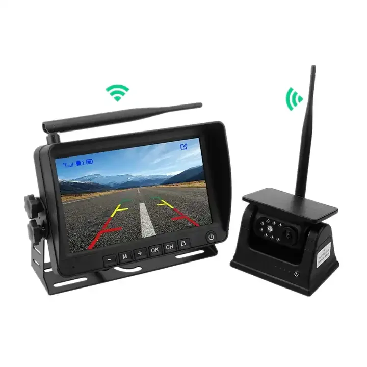 4 Channel Wireless Monitor with Solar Energy Backup Camera Video Vehicle Truck Dash Cam System