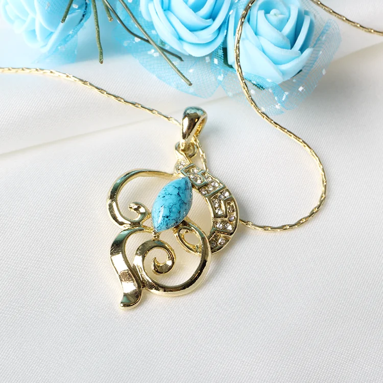 V&R Fashion Jewelry Acrylic Turquoise Stone And Crystal Rhinestones Earring Necklace Set  Jewellery