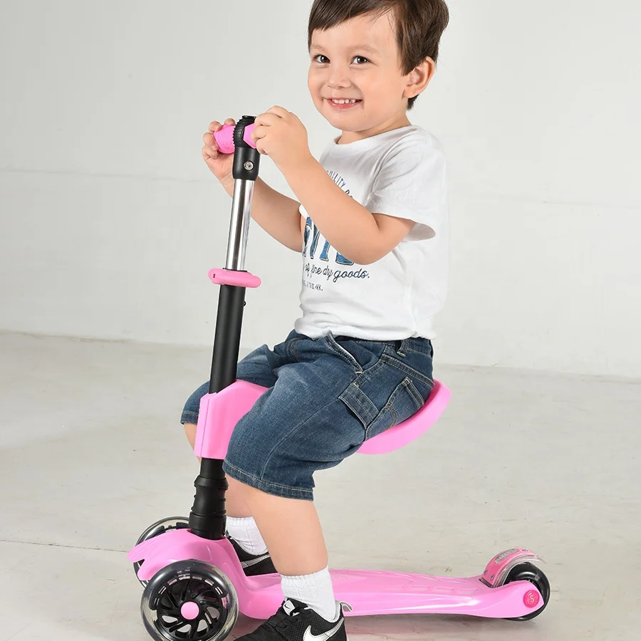 Cool 2 in 1 3 Wheels Kids Scooter with LED Light up Wheels for Kids Age 2-12 Outdoor Activities