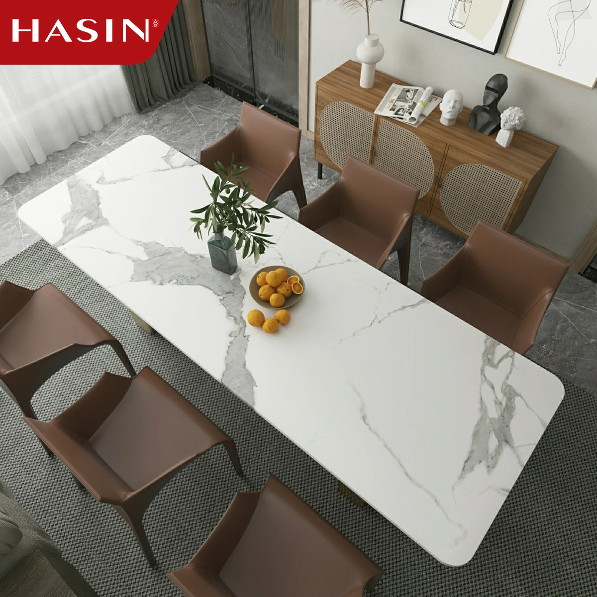 Прямоугольный обеденный стол из спеченного камня