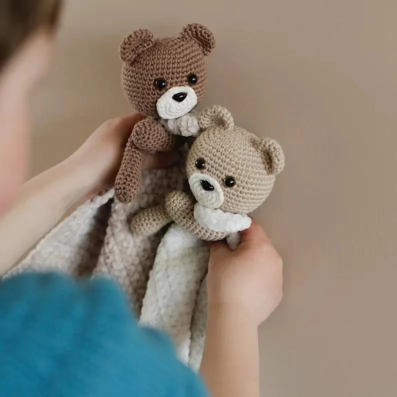 Custom Crocheted Security Blanket Crochet Toys Amigurumi Bear Plush Security comforter  Bear Blanket for baby